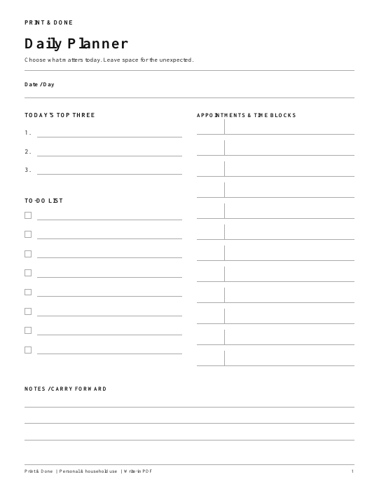 Daily Planner Printable PDF actual worksheet preview