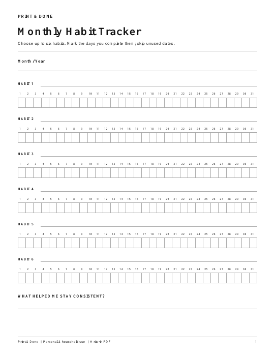 Monthly Habit Tracker Printable actual worksheet preview