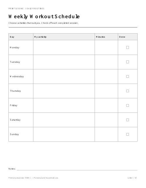 Weekly Workout Schedule worksheet preview
