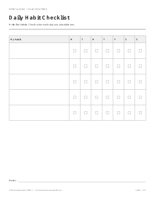 Daily Habit Checklist worksheet preview