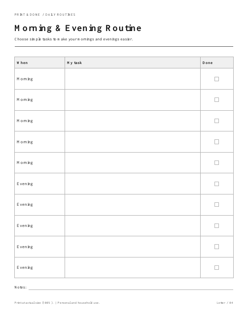 Morning & Evening Routine worksheet preview