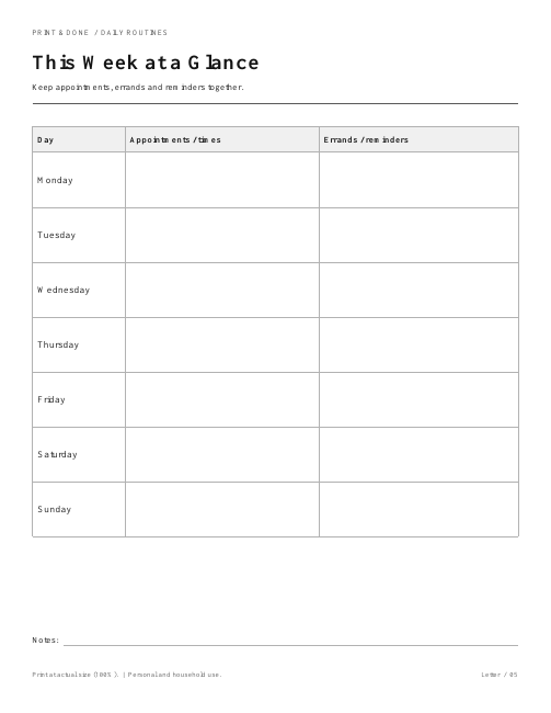 This Week at a Glance worksheet preview