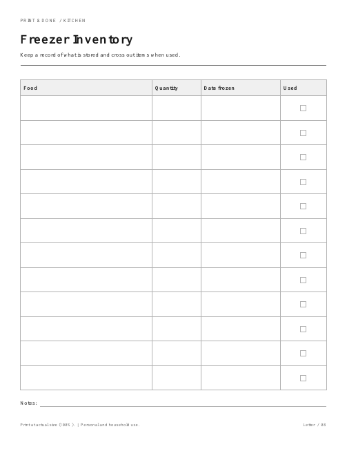 Freezer Inventory worksheet preview