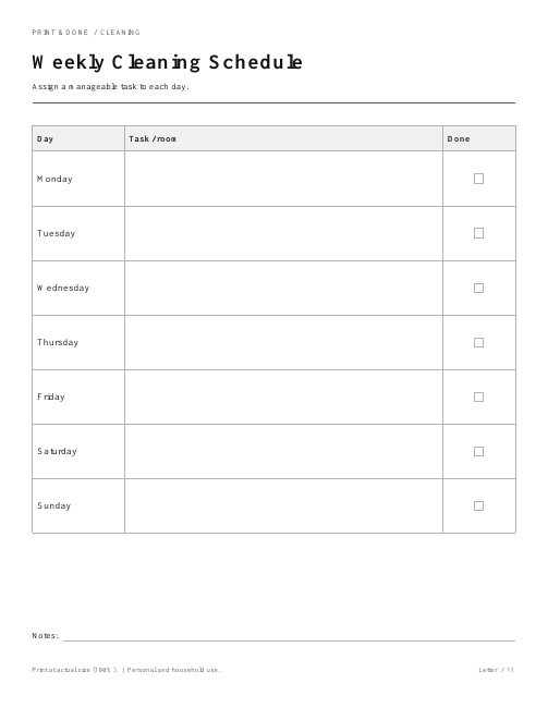 Weekly Cleaning Schedule worksheet preview