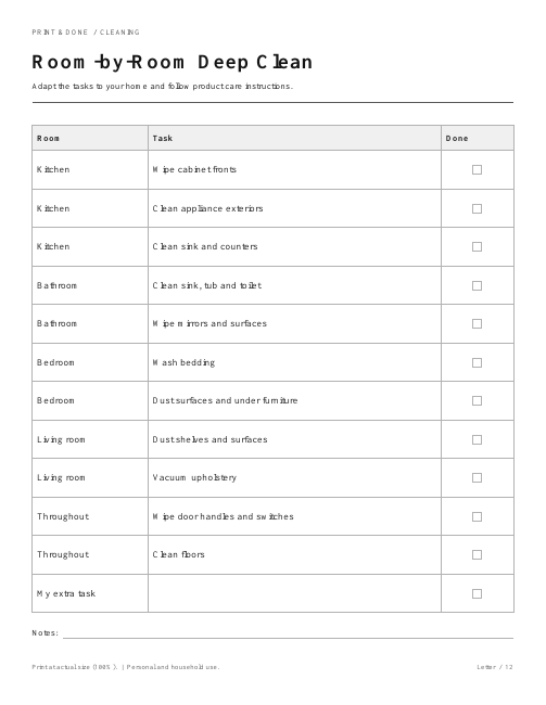 Room-by-Room Deep Clean worksheet preview