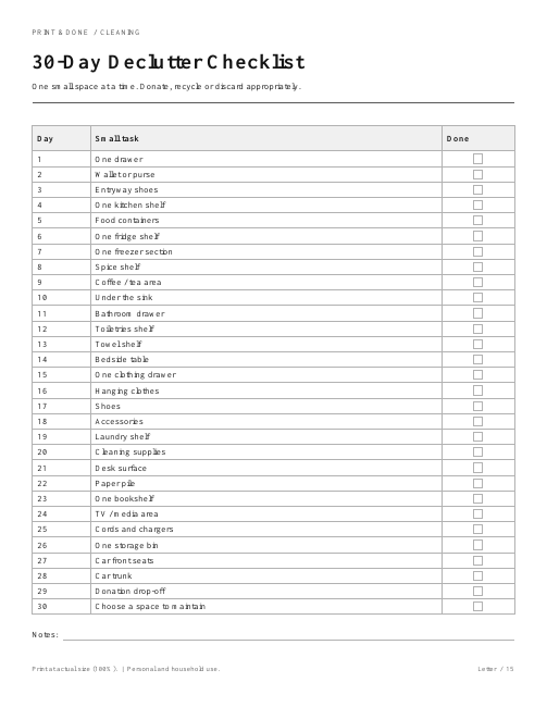 30-Day Declutter Checklist worksheet preview