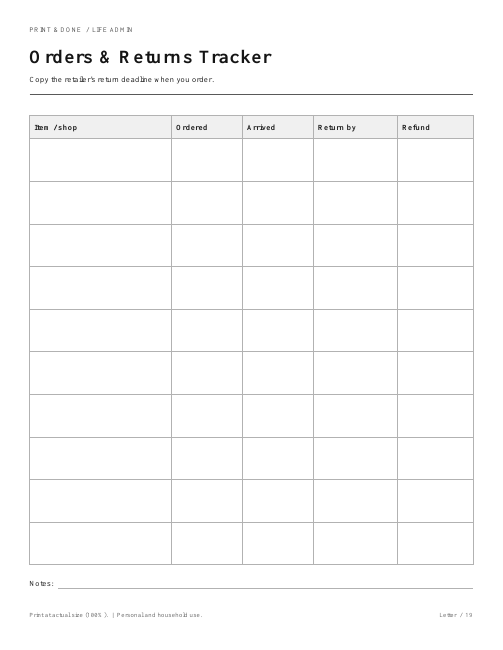 Orders & Returns Tracker worksheet preview